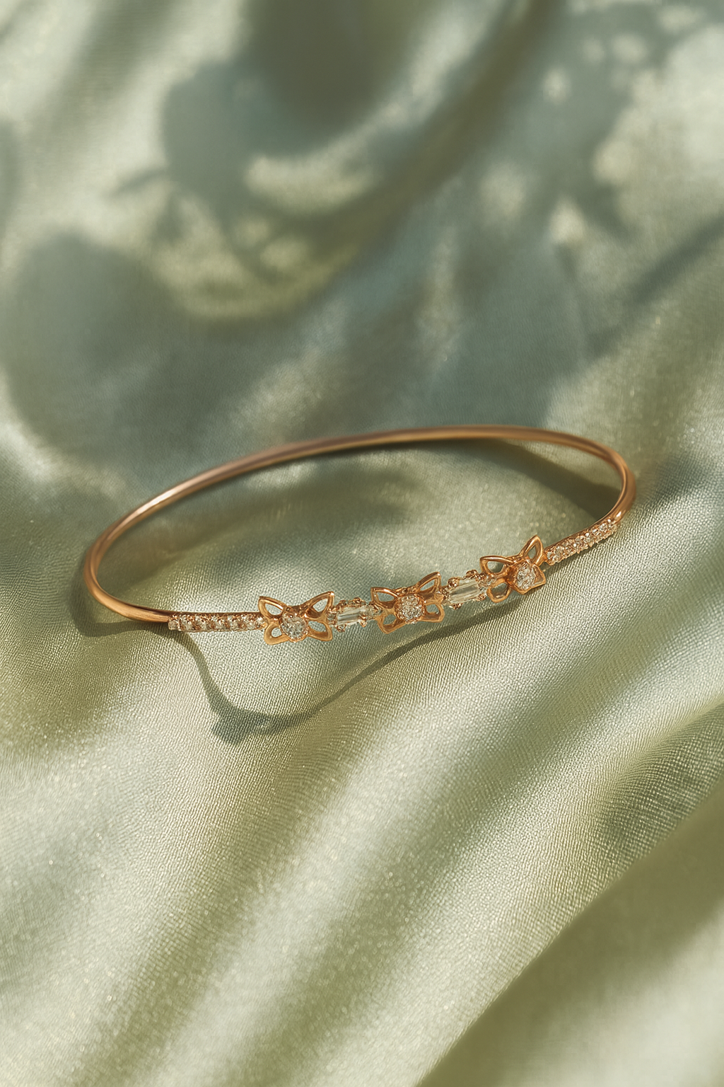 Jewello fancy gold-plated butterfly design with shimmering white stone stud Adjustable cuff bracelet, Kada bracelet for women and girls.