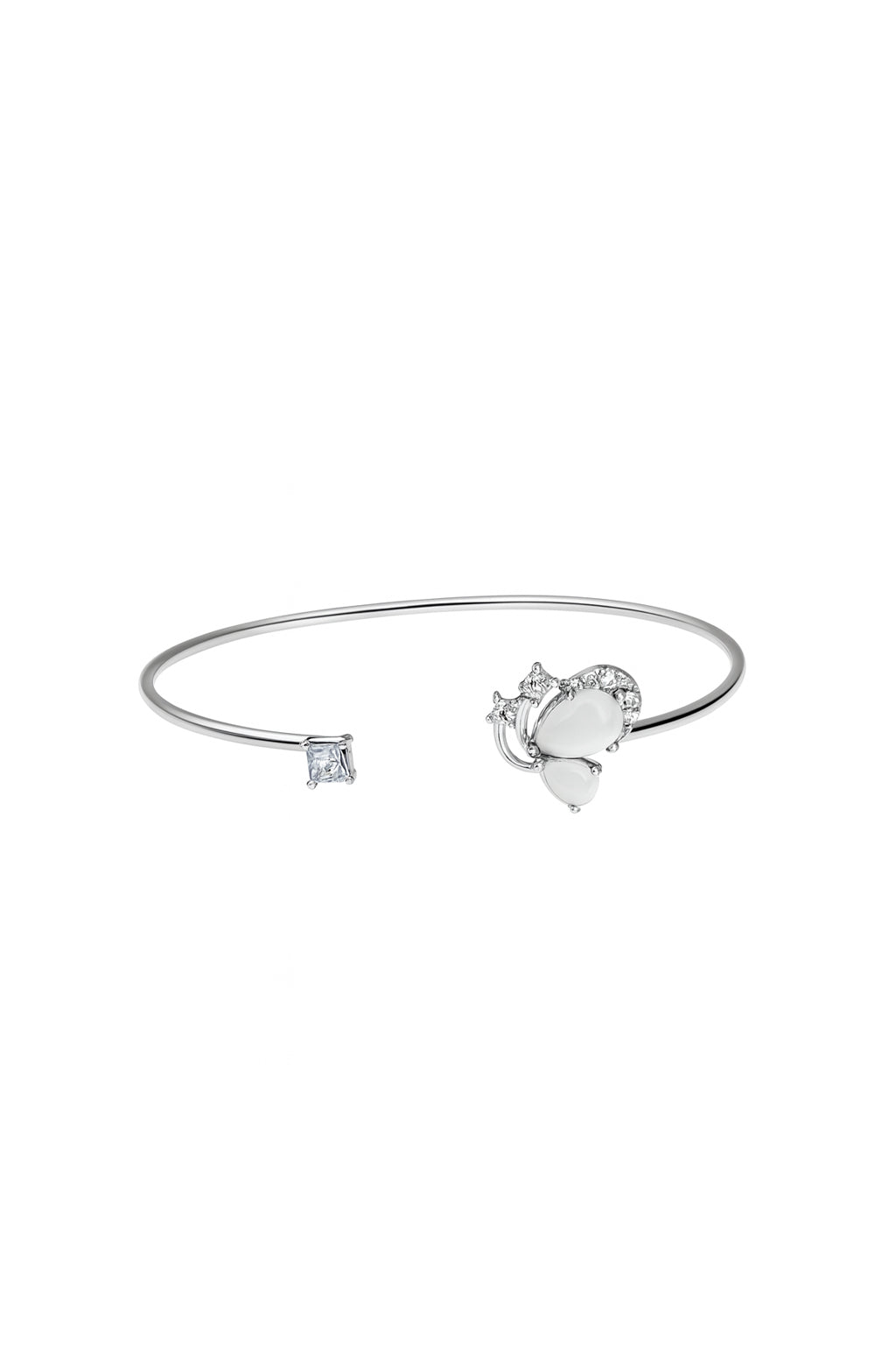 Jewello fancy silver-plated floral design with shimmering white stone stud Adjustable cuff bracelet, Kada bracelet for women and girls.