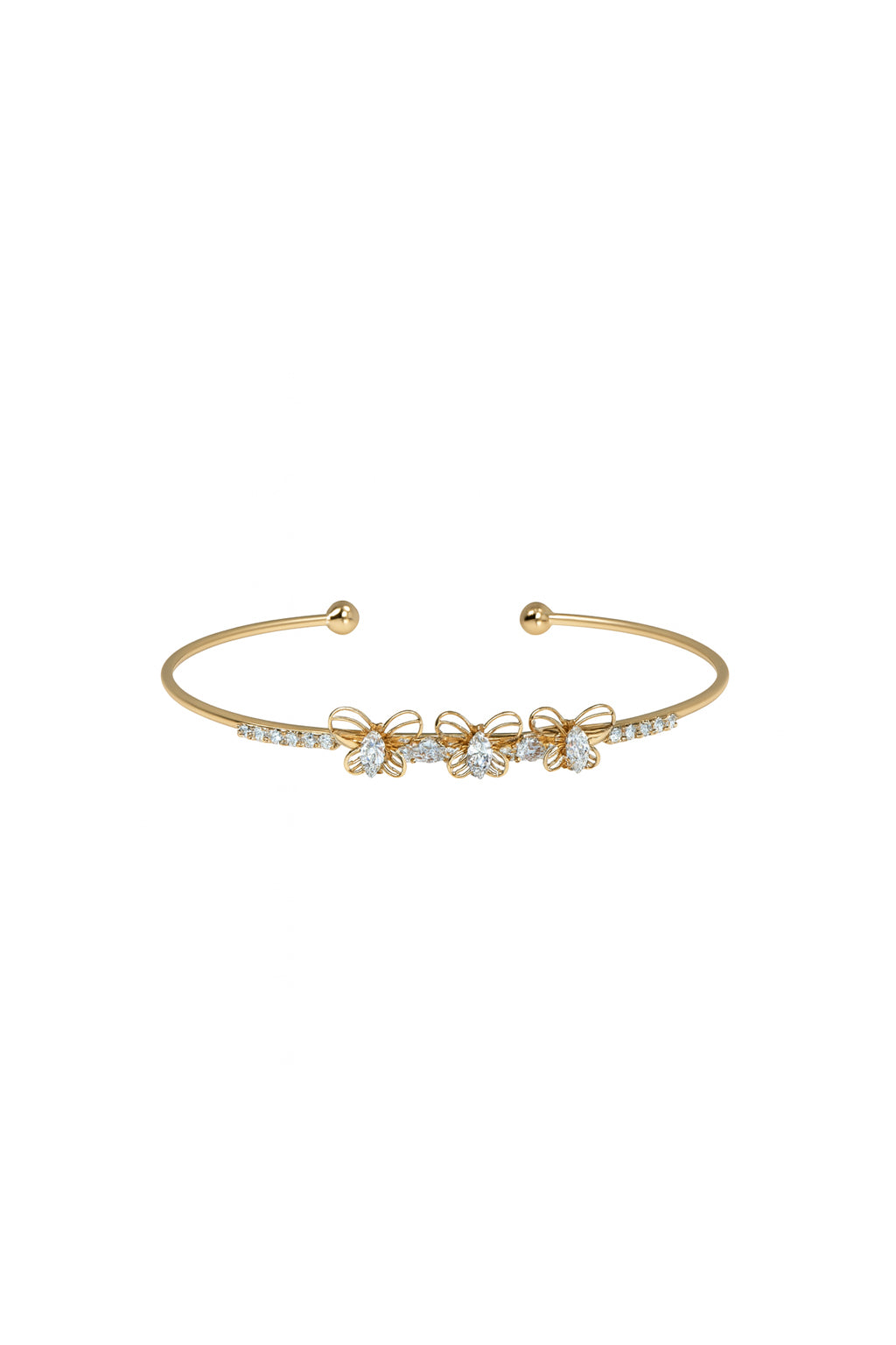 Jewello fancy gold-plated butterfly design with shimmering white stone stud Adjustable cuff bracelet, Kada bracelet for women and girls.