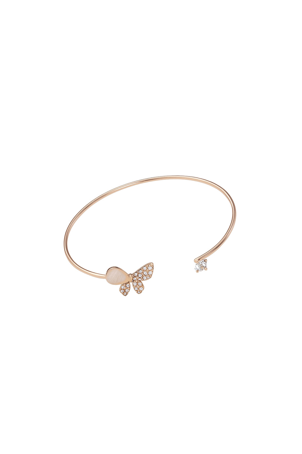 Jewello delicate rose gold-plated butterfly design with shimmering white stone stud cuff bracelet, Kada bracelet for women and girls.
