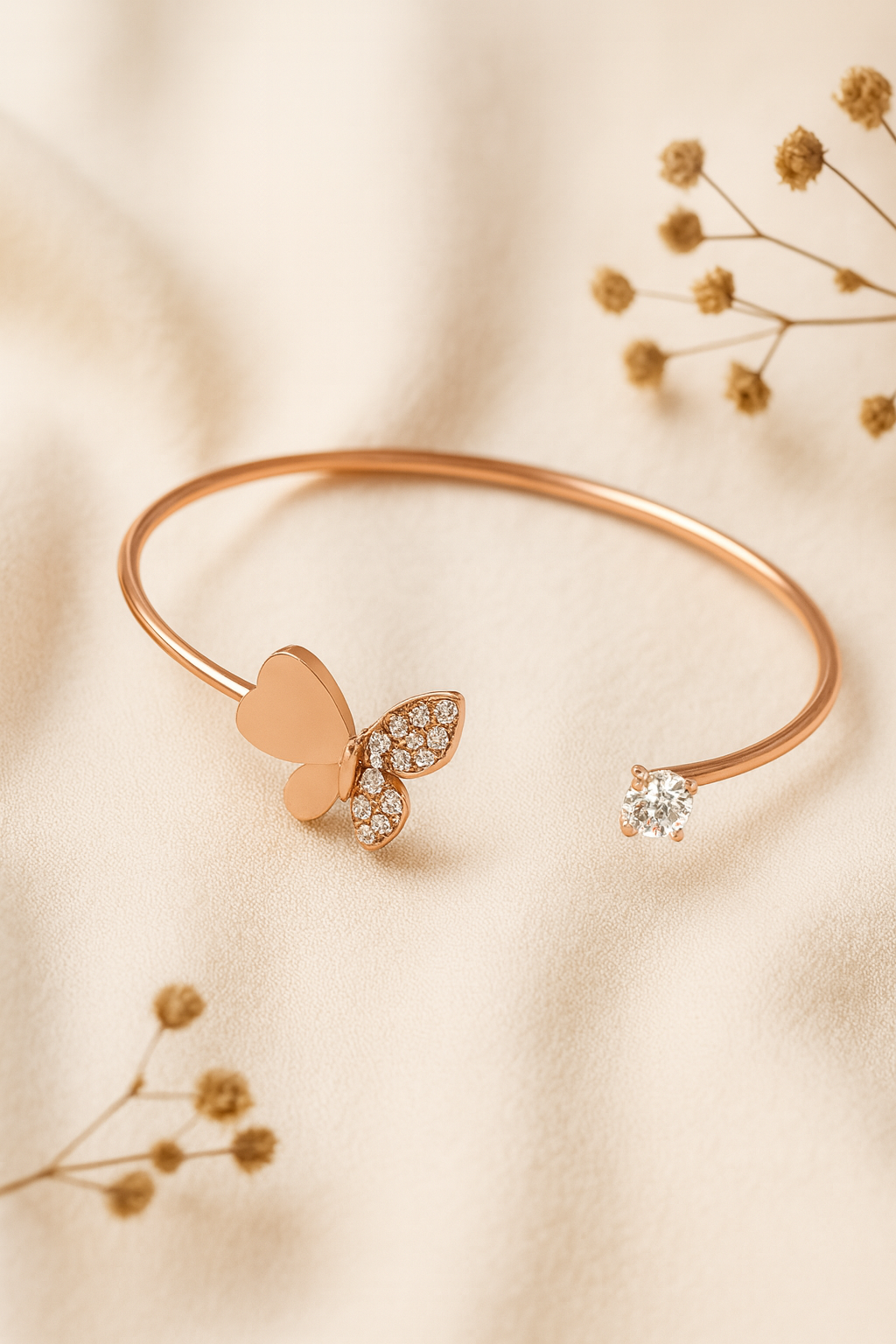 Jewello elegance rose gold plated and shimmering white stone stud cuff bracelet, kada bracelet for women and girls.