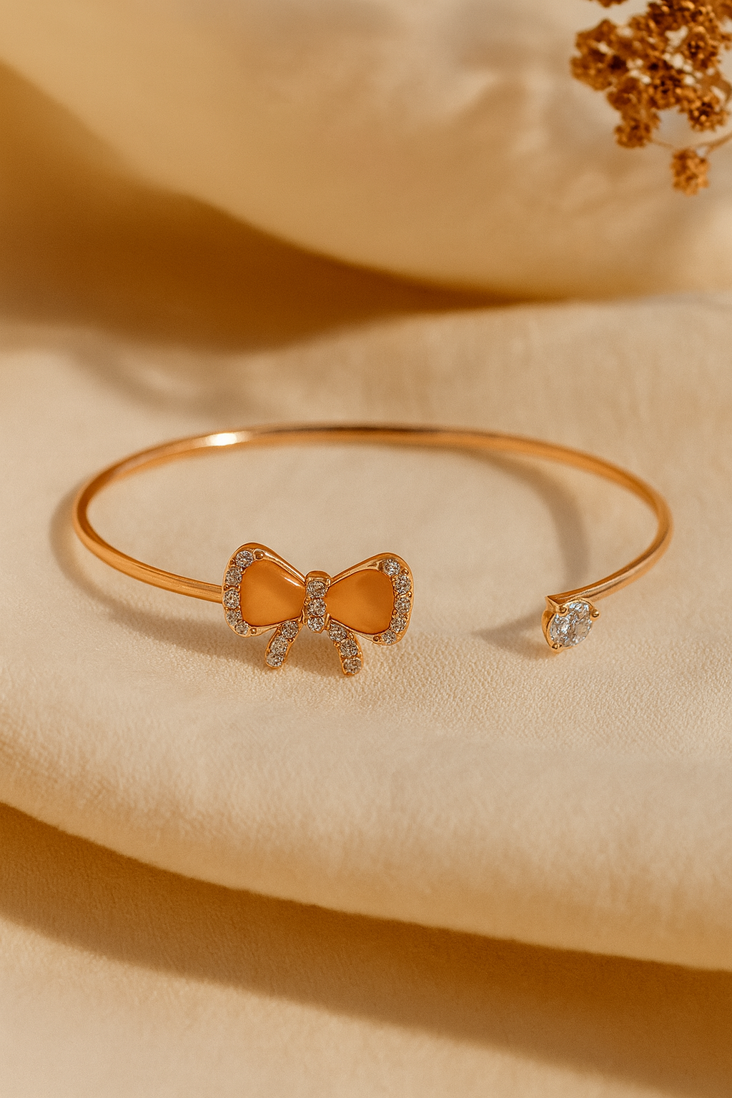 Jewello delicate rose gold plated with shimmering rose gold stone stud cuff bracelet, Kada bracelet for women and girls.