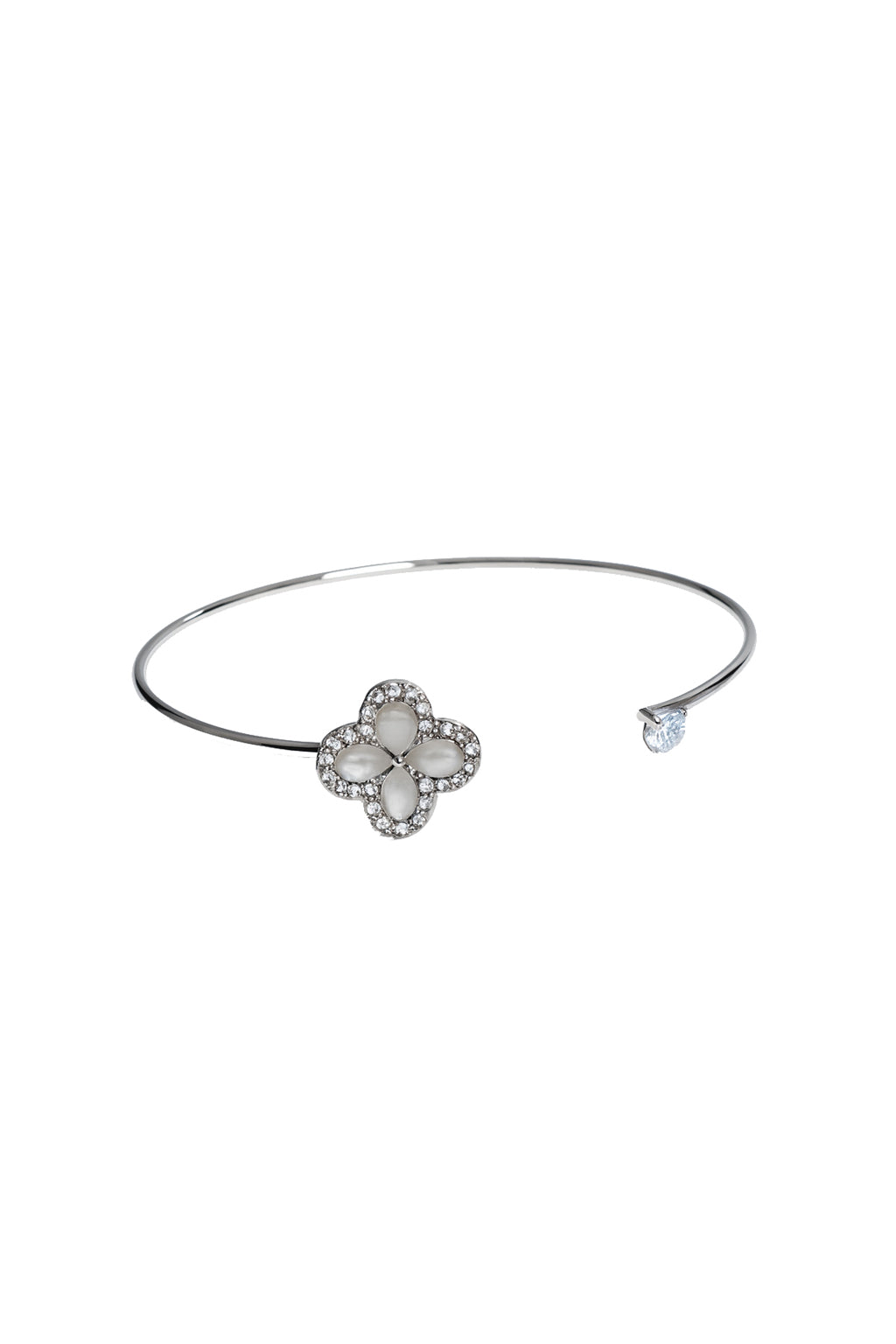 Jewello fashionable silver-plated flora design with shimmering white stone stud cuff bracelet, Kada bracelet for women and girls.