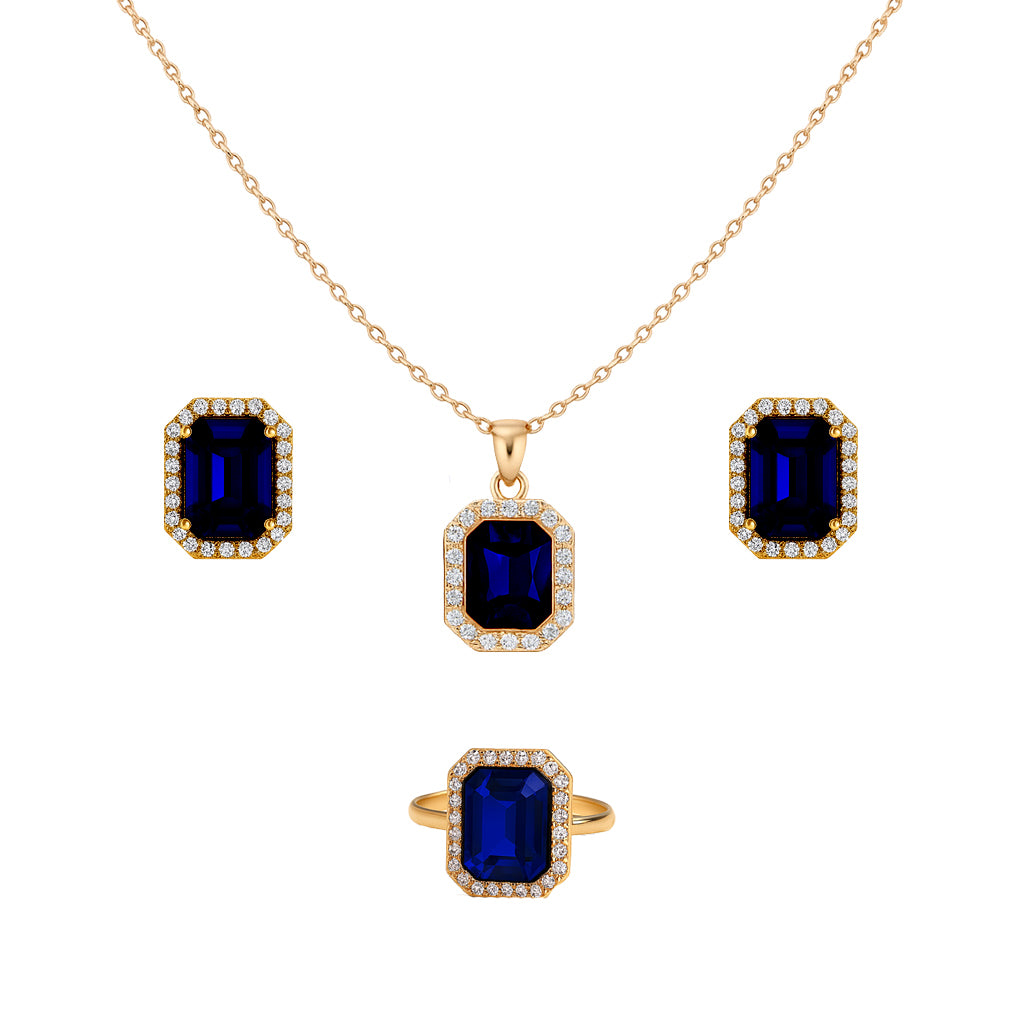 Jewello's gold plated luxury AD pendant, earring and finger ring set for women and girls.