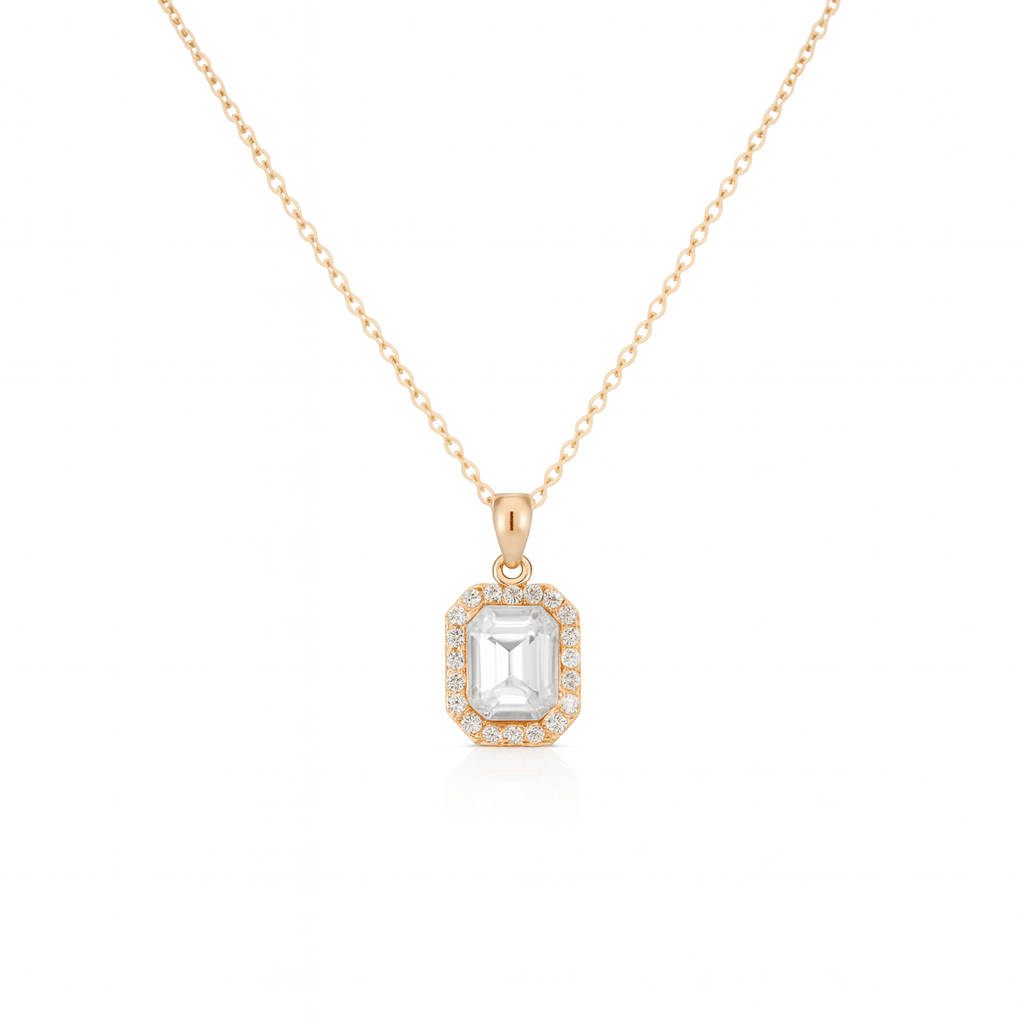 Jewello elegant gold plated with shimmering white stone stud chain pendant, set for women and girls.