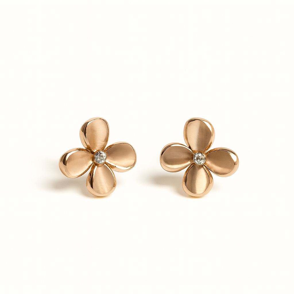 Jewello fashionable rose gold plated floral design with light white stone stud chain pendant set for women and girls.