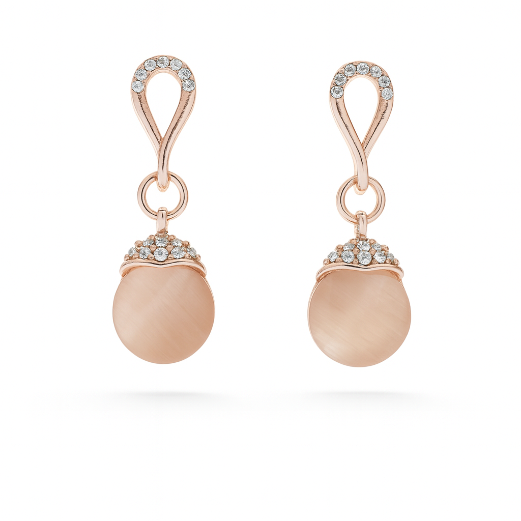 Jewello delicate rose gold plated with shimmering white stone stud pendant chain set for women and girls.