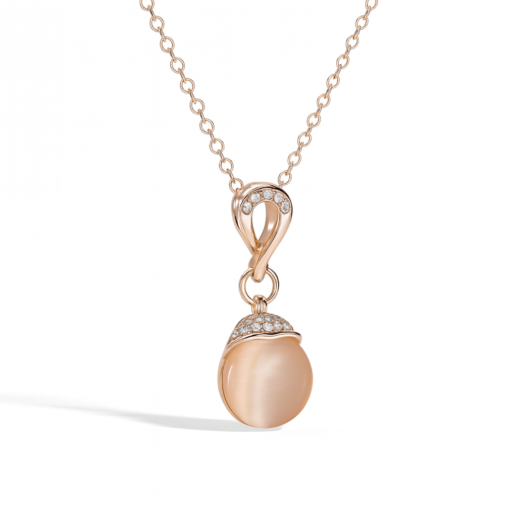 Jewello delicate rose gold plated with shimmering white stone stud pendant chain set for women and girls.