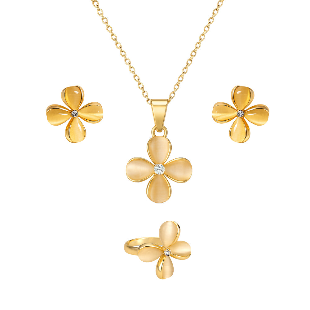 Jewello delicate floral design with light white stone stud pendant chain set for women and girls.