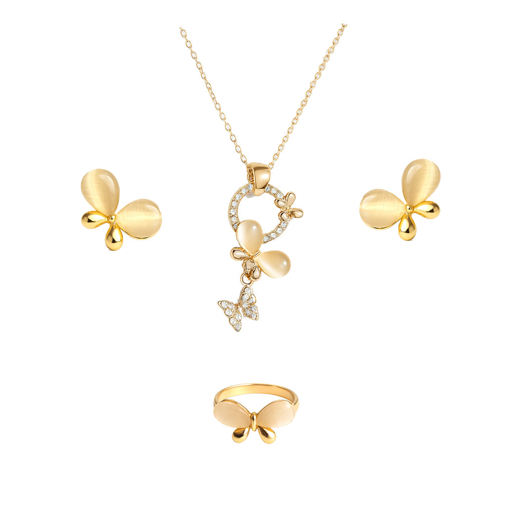 Jewello gold plated floral design with white stone stud chain pendant set for women and girls.
