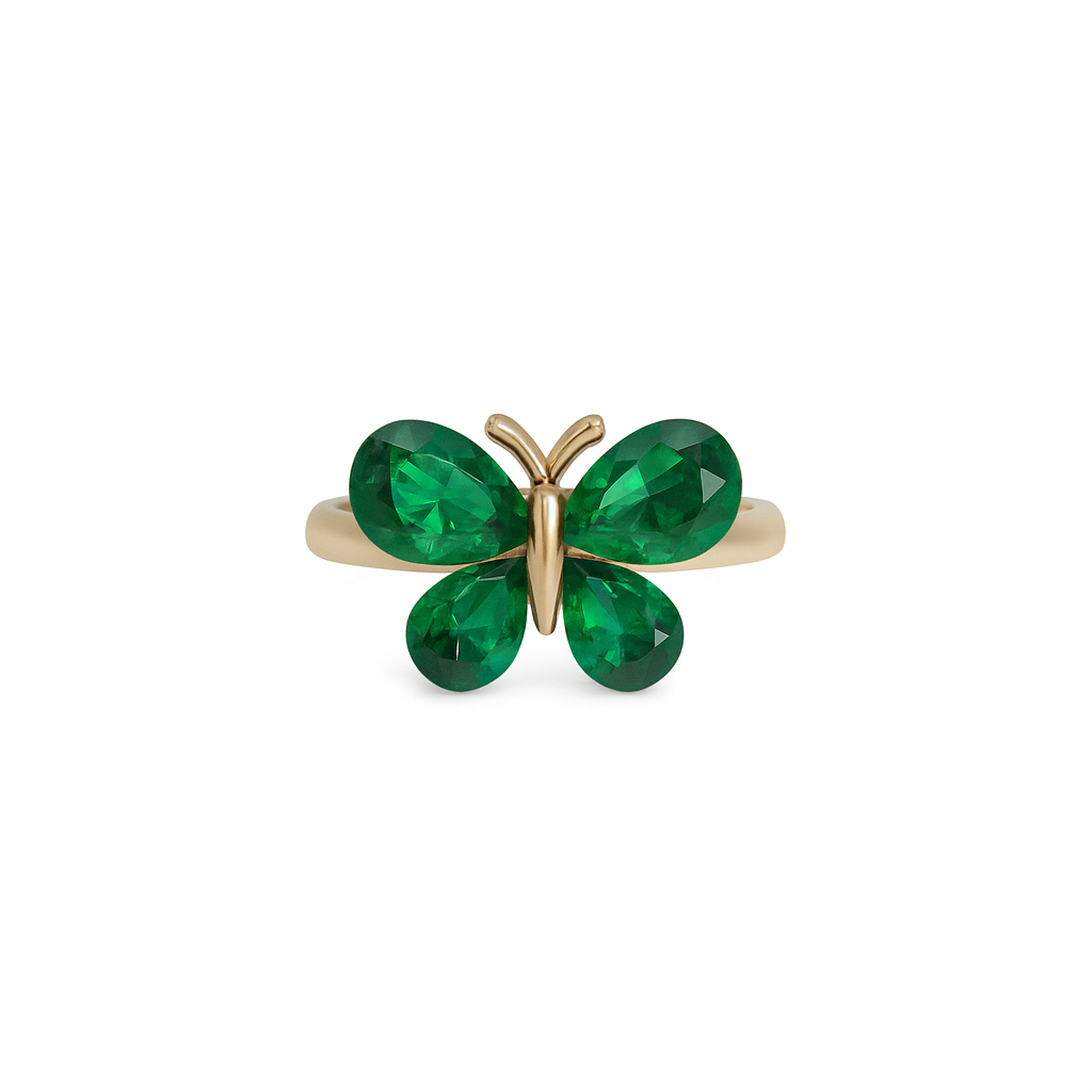 Jewello gold plated butterfly design with green stone stud chain pendant set for women and girls.