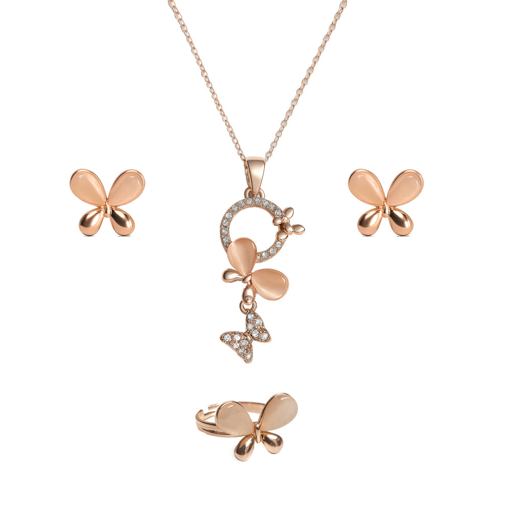 Jewello fashionable gold plated light white stone stud chain pendant set for women and girls.