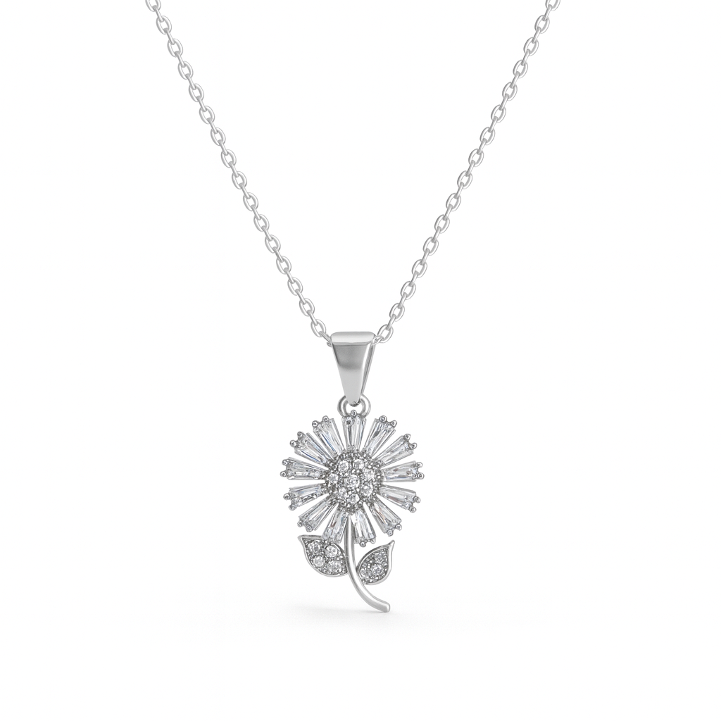 Jewello delicate silver-plated floral design with shimmering white stone stud pendant set for women and girls.