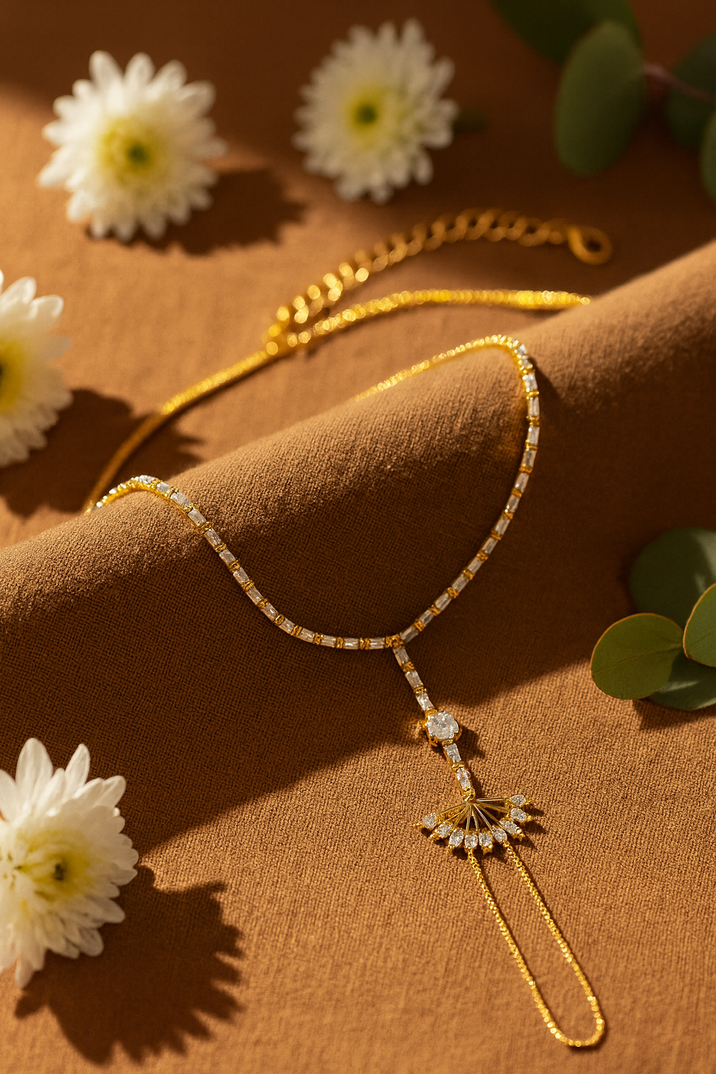 Jewello delicate rose gold plated with shimmering white stone stud hath Phool, Panja, Adjustable hand chain bracelet for women and girls.