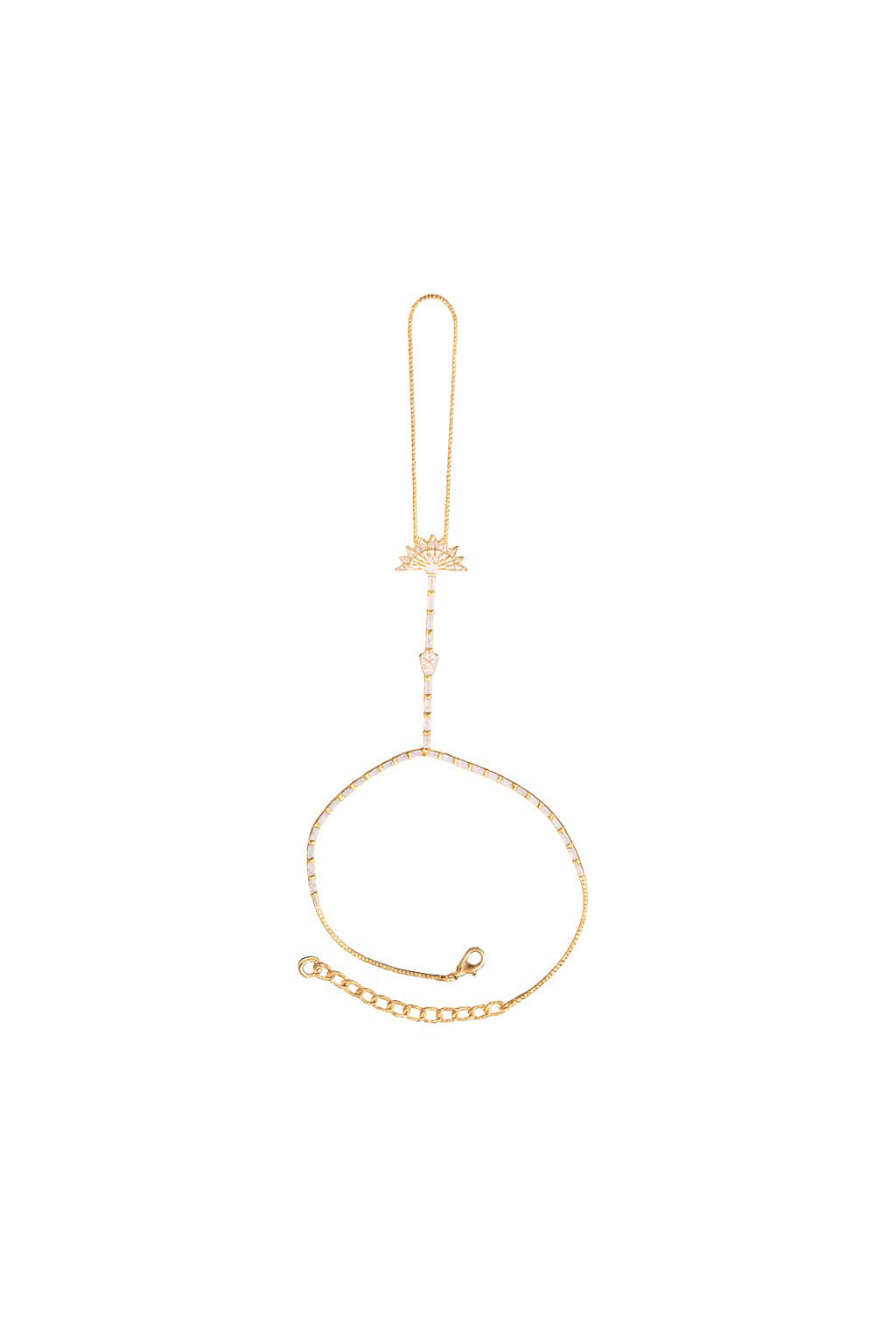 Jewello delicate rose gold plated with shimmering white stone stud hath Phool, Panja, Adjustable hand chain bracelet for women and girls.