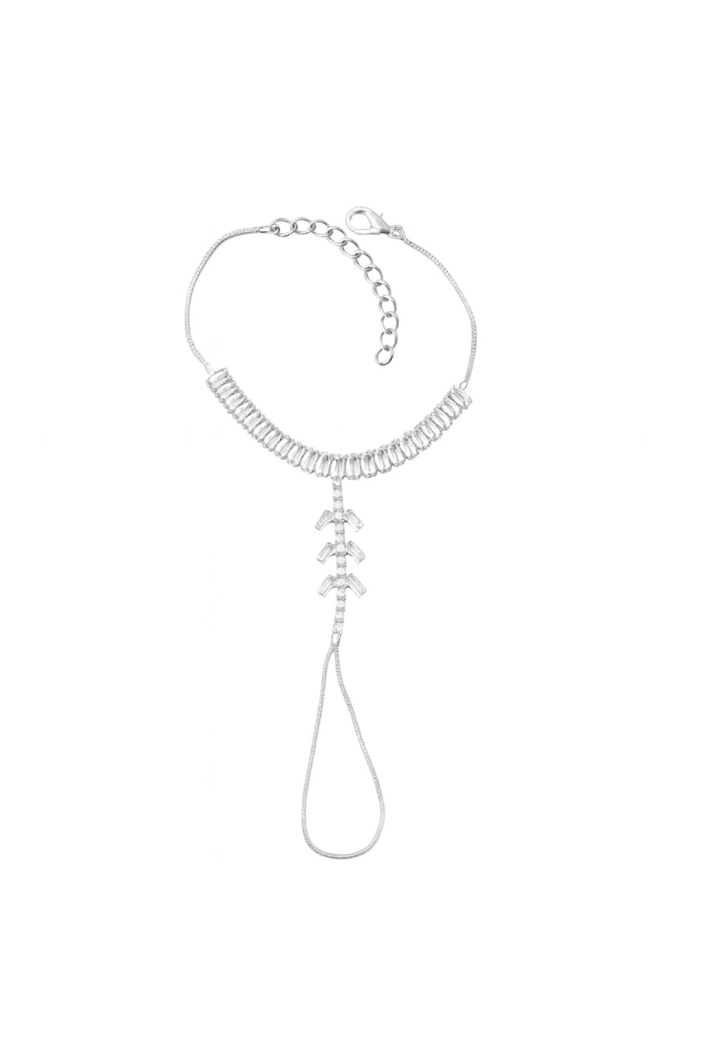 Jewello stylish oxidise silver plated with shimmering white stone stud hath Phool, Panja, Adjustable hand chain bracelet for women and girls.