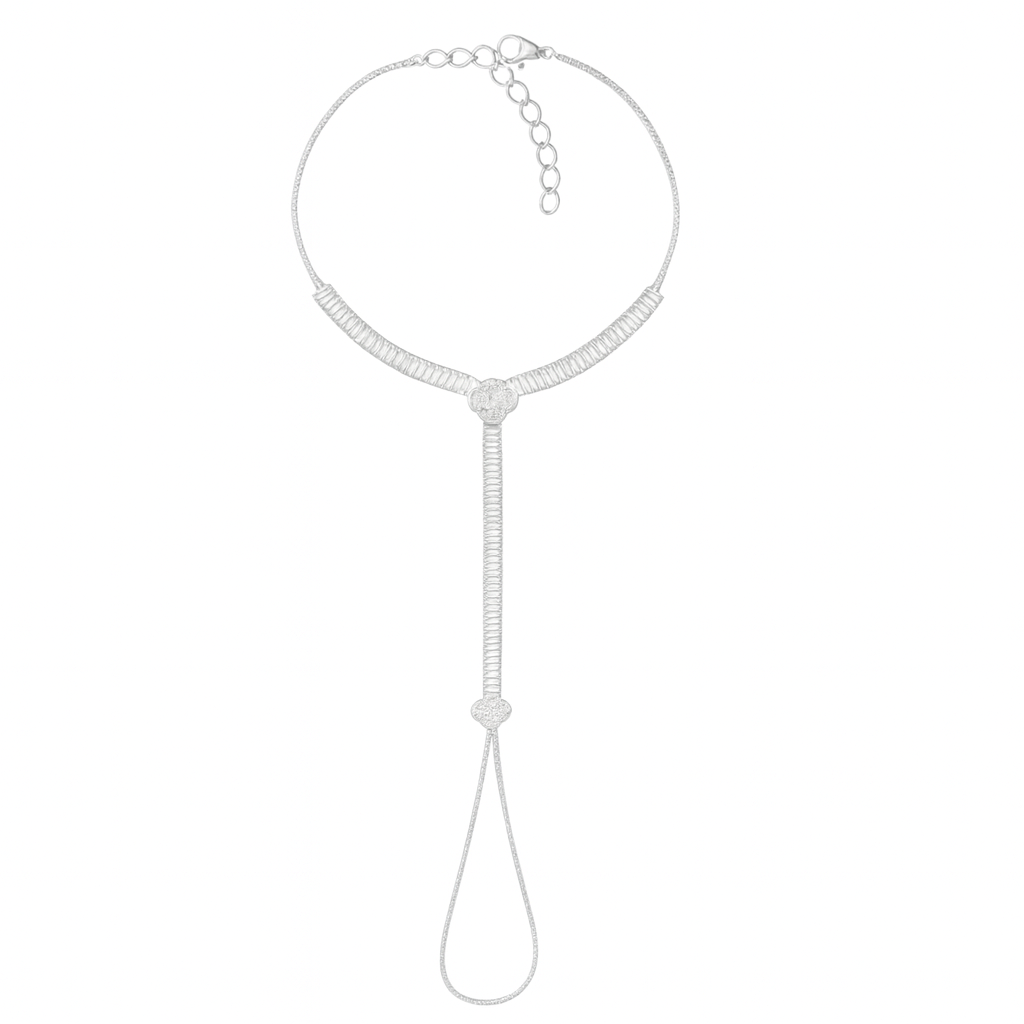 Jewello trendy silver plated with shimmering white stone and American diamond stud hand Phool, Panja, Adjustable hand chain bracelet for women and girls.