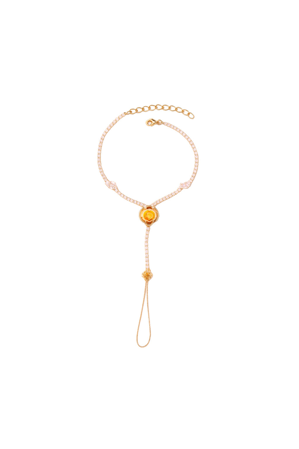 Jewello elegance rose gold plated floral design with shimmering white stone stud hath Phool, Panja, Adjustable hand chain bracelet for women and girls.