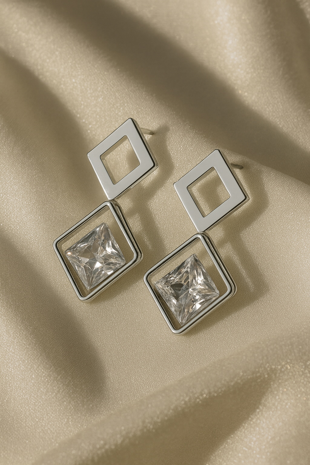 Jewello dainty silver finish with square stone stud Korean earring for women and girls.
