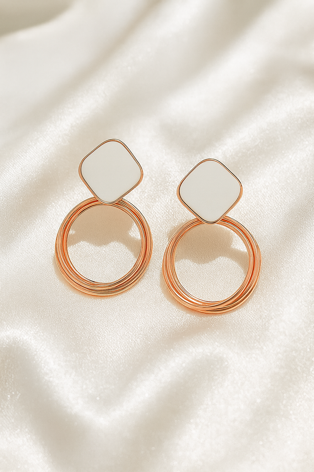 Jewello elegant rose gold circle earring with pearl accent Korean earring gift for women and girls.