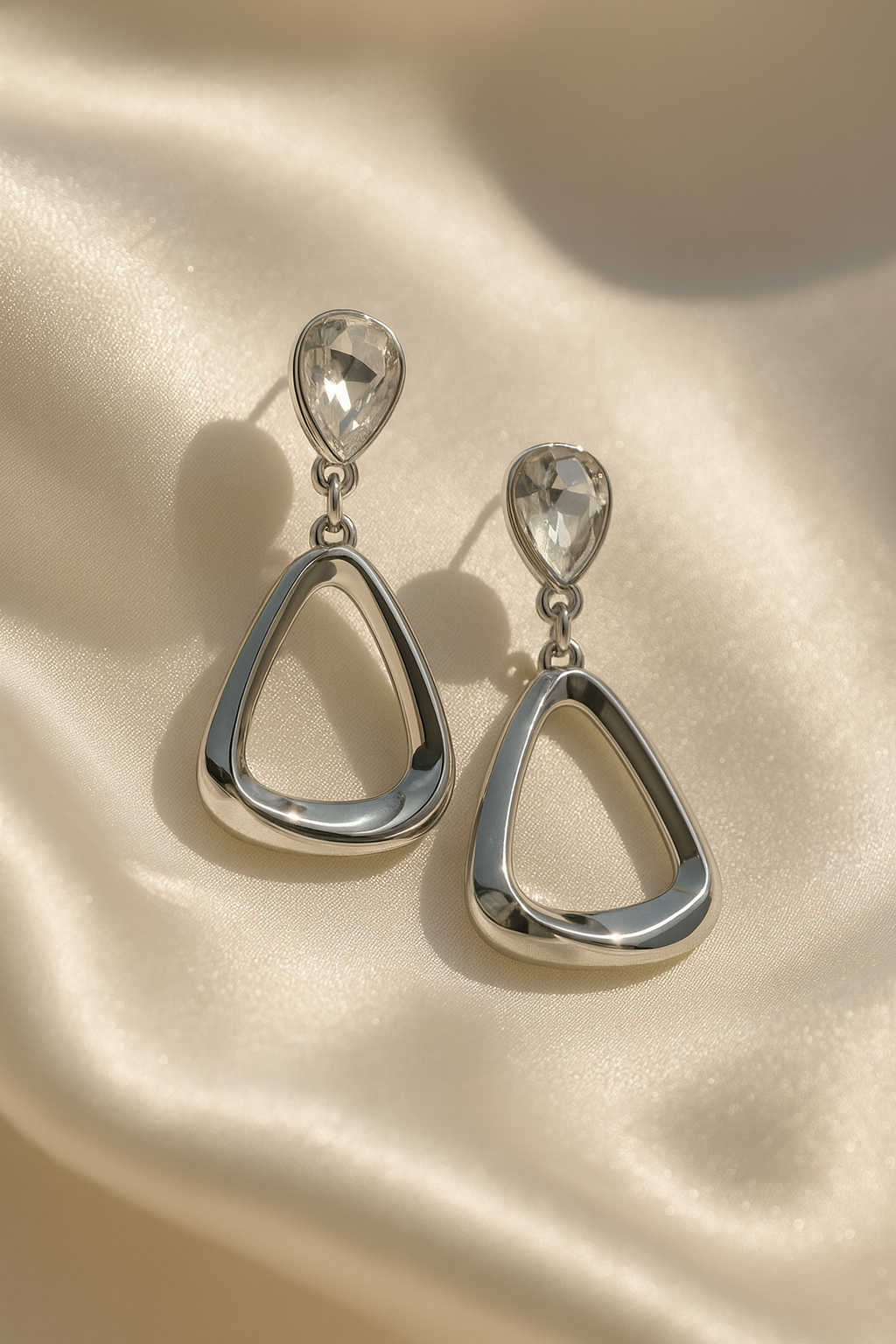 Jewello fancy silver plated triangle shape and droplet design anti tarnish earring for women and girls.
