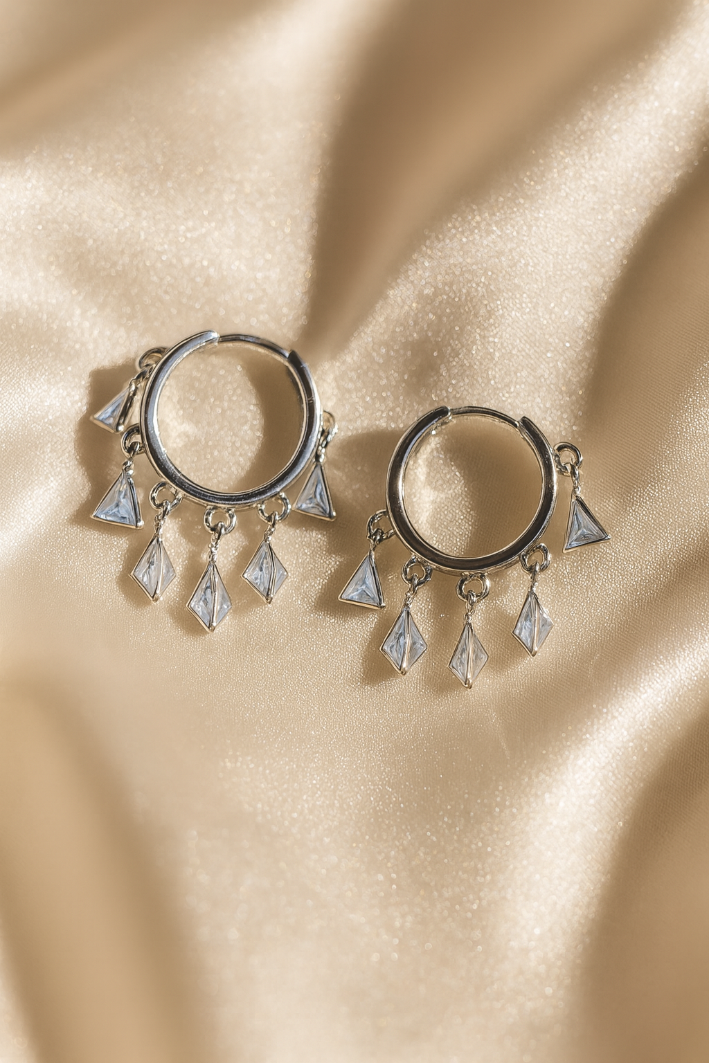 Jewello gorgeous silver-plated ring designer hanging with tringle shape stone anti tarnish Korean earring for women and girls.
