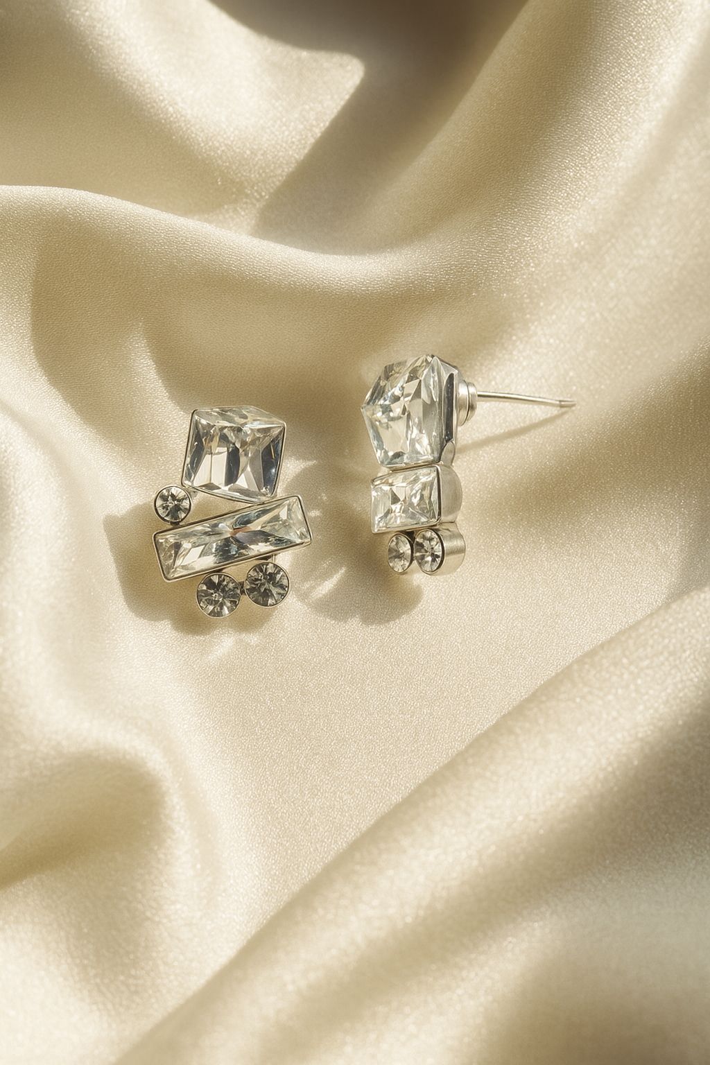 Jewello stylish sterling silver plated with shimmering white stone stud anti tarnish Korean earring for women and girls.