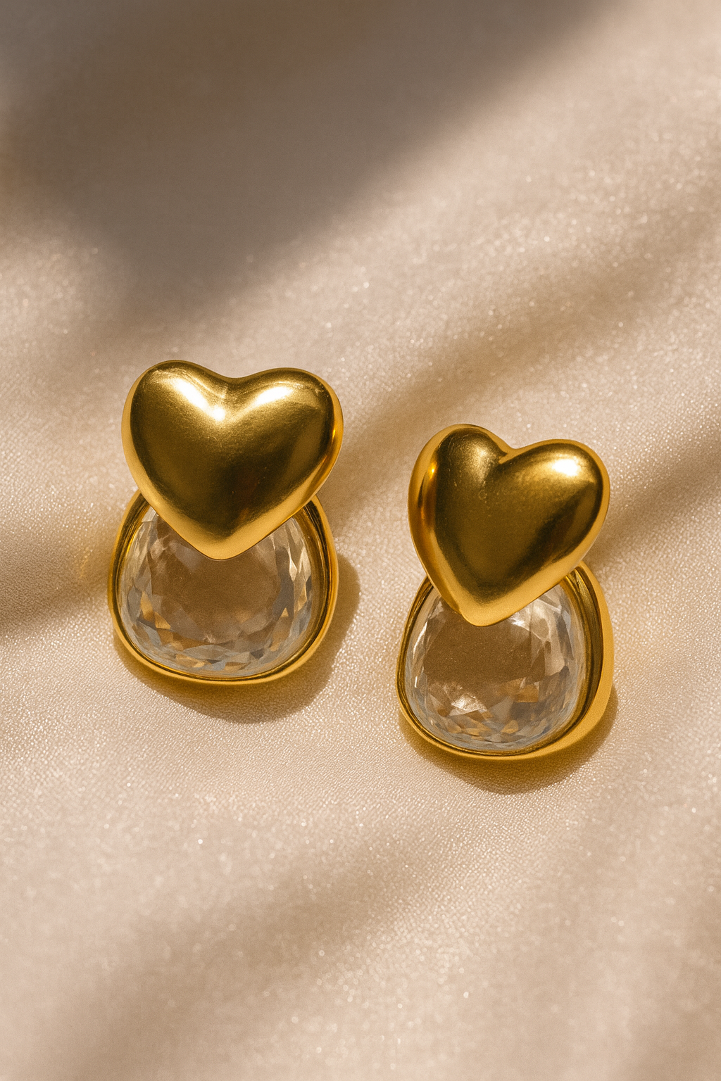 Jewello trendy gold plated heart design with shimmering stone stud anti tarnish Korean earring for women and girls.