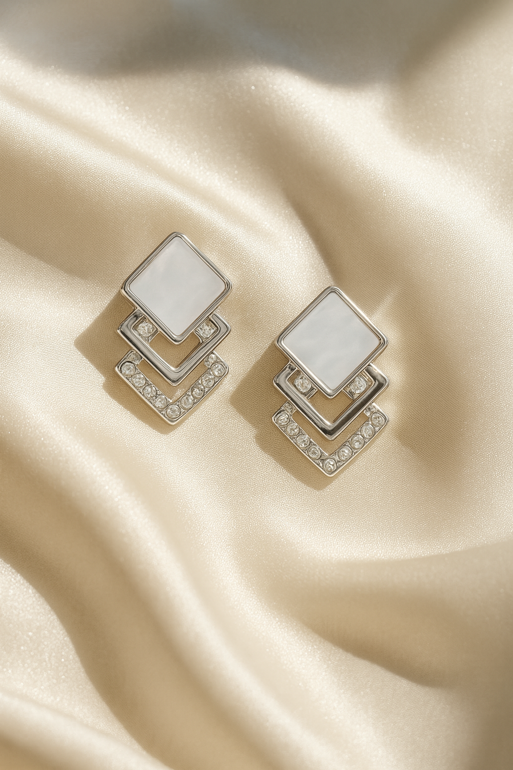 Jewello gorgeous silver finish square design stone stud anti tarnish dangle Korean earring for women and girls.