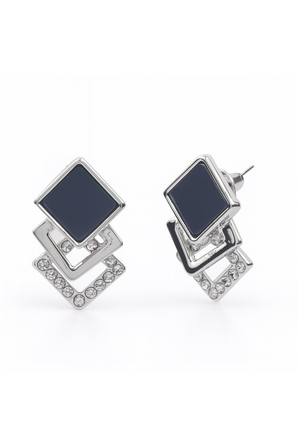 Jewello fancy sterling silver plated square design white stone stud dangle anti tarnish Korean earring for women and girls.