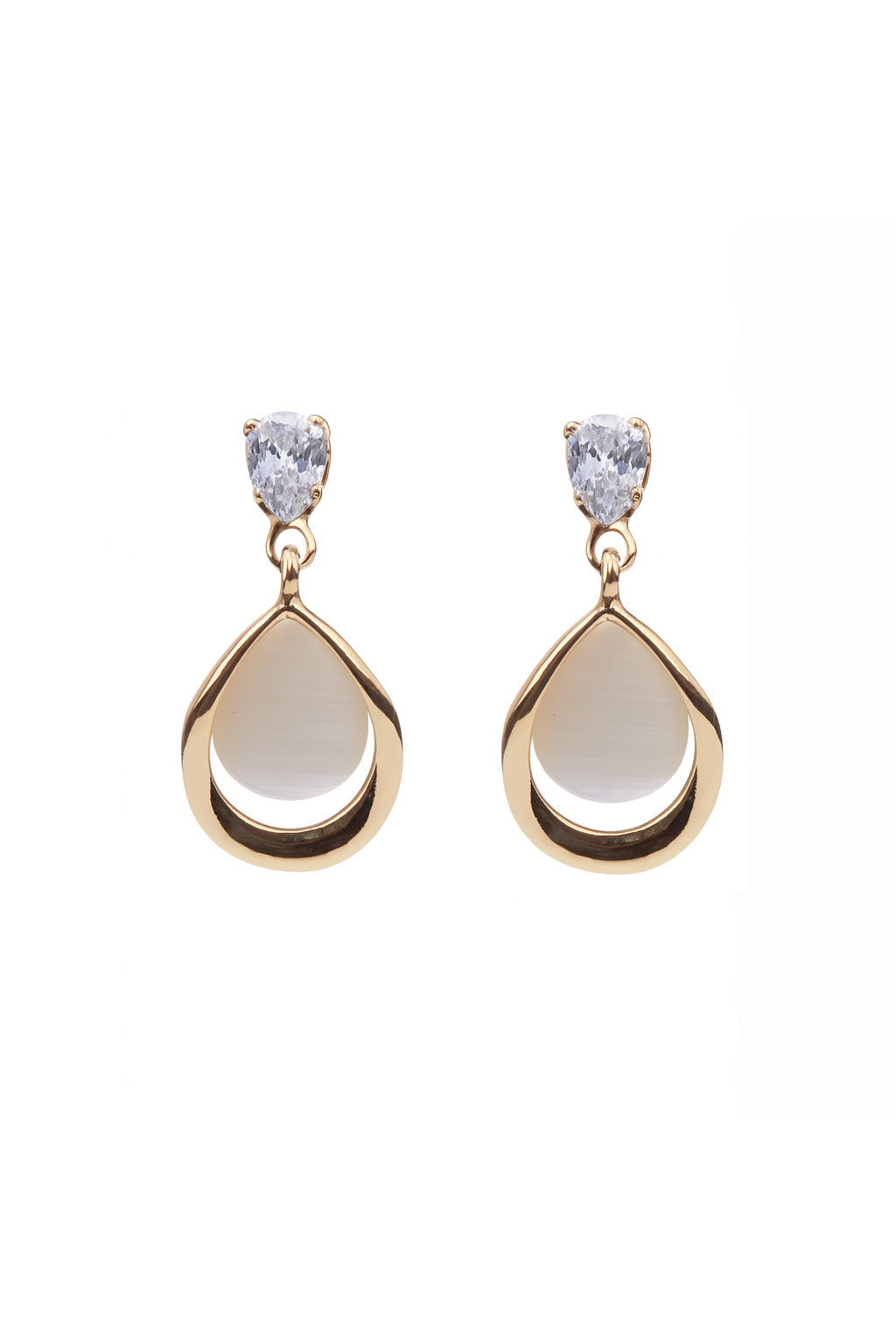 Jewello elegant golden finish drop design and stud white diamond anti tarnish dangle Korian earring for women and girls.