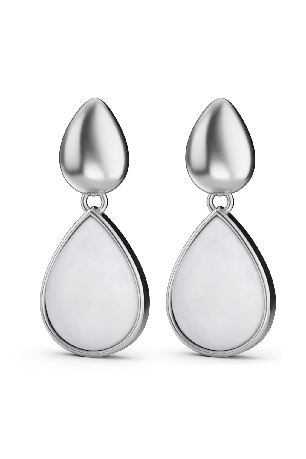 Jewello fashionable silver-plated tear drop design with drop shape pearl stud anti tarnish dangle Korean earring for women and girls.