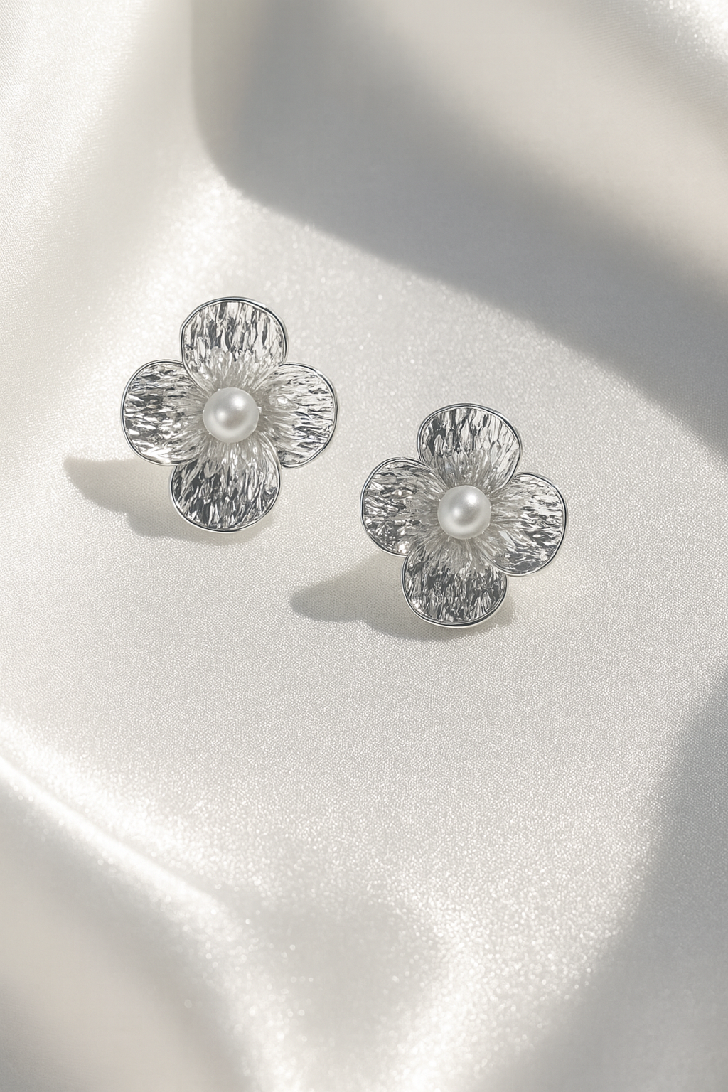 Jewello delicate silver-plated floral design with stud pearl anti tarnish Korean earring for women and girls.