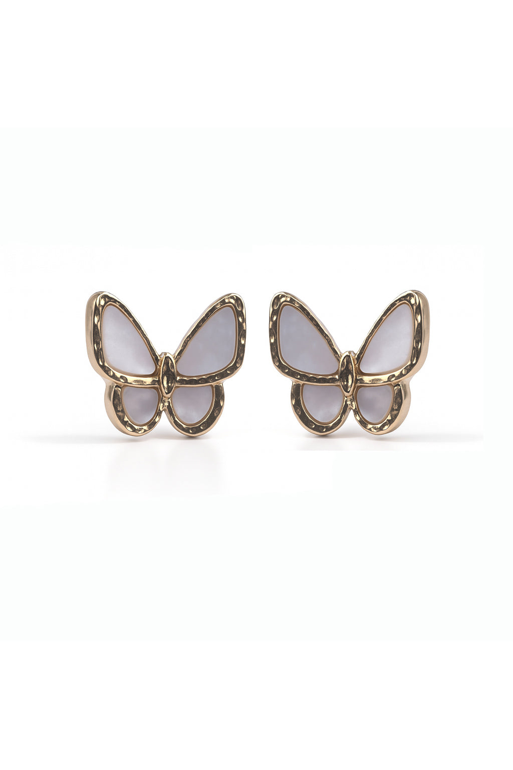 Jewello alluring gold plated butterfly design with light pink stone stud anti Korean earring for women and girls.