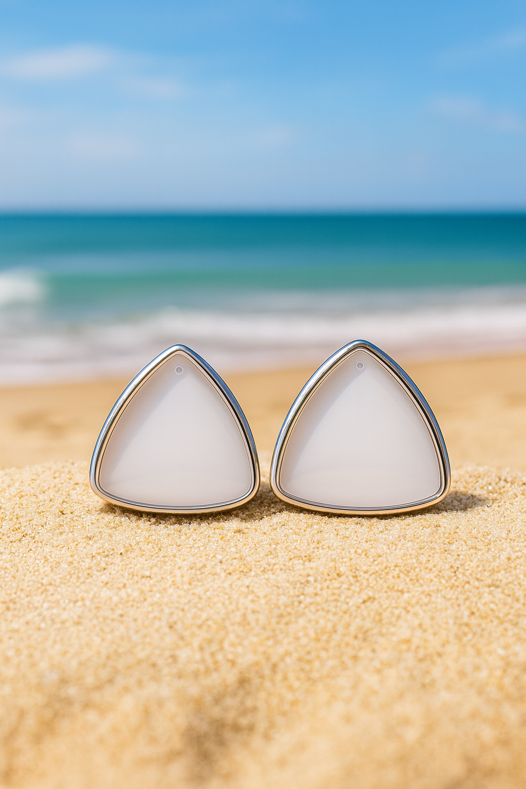 Jewello delicate silver-plated triangle design with white stone stud anti tarnish Korean earring for women and girls.