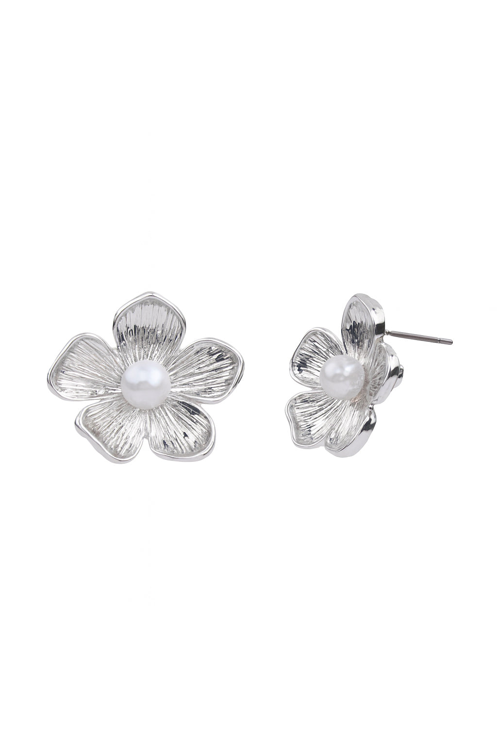 Jewello trendy silver-plated floral design and white pearl stud anti tarnish dainty Korean earring for women and girls.