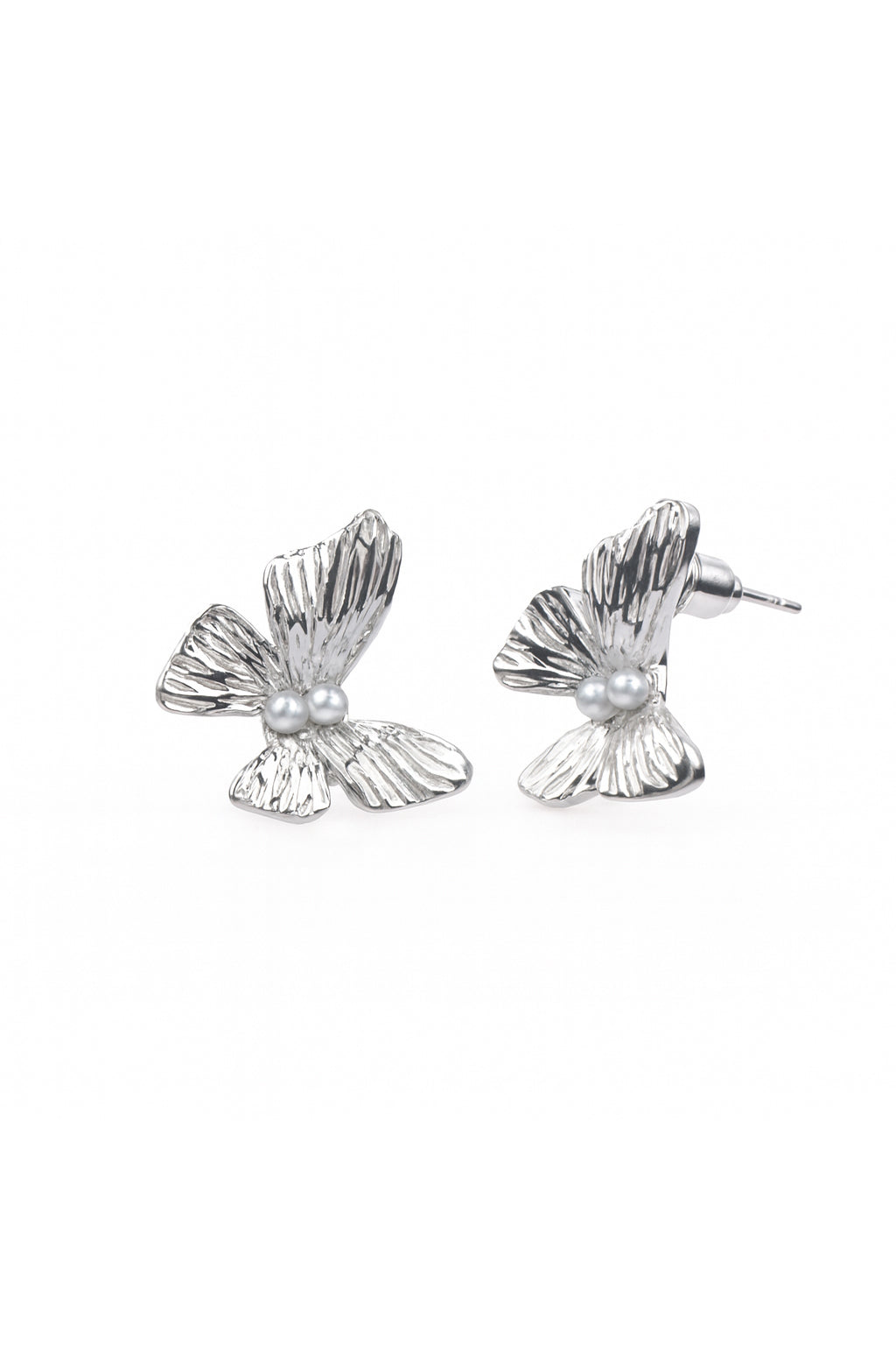 Jewello charming silver-plated butter fly design and pearl bead stud Korean earring for women and girls.