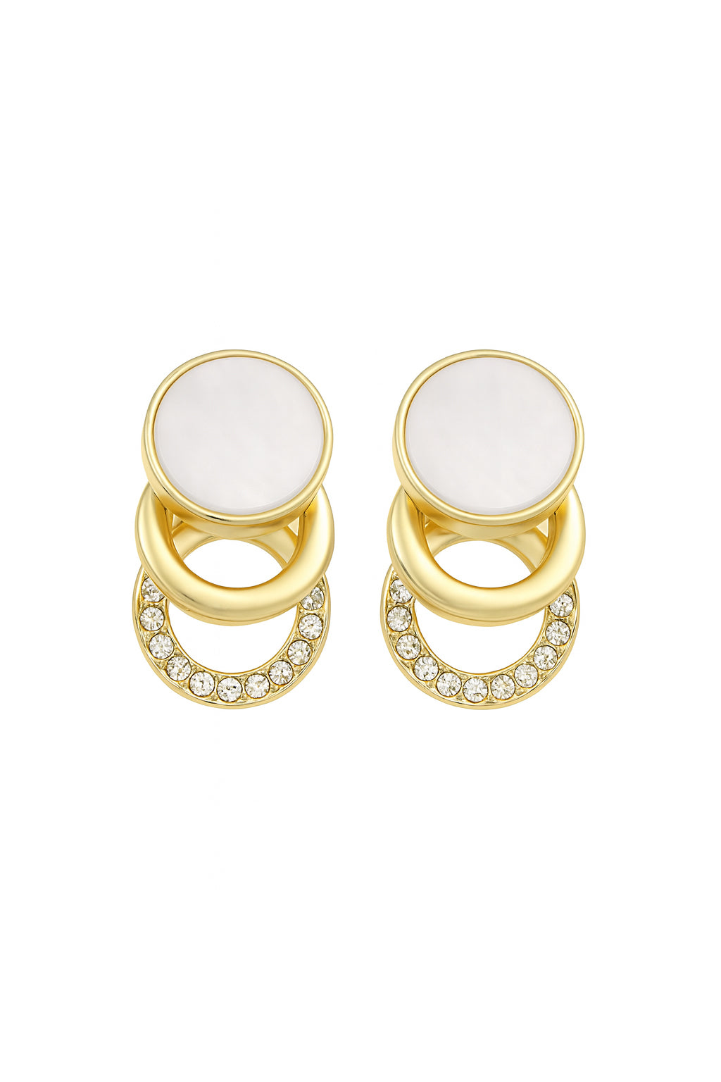 Jewello trendy gold-plated round shape design with white stone stud anti tarnish dangle Korean earring for women and girls.