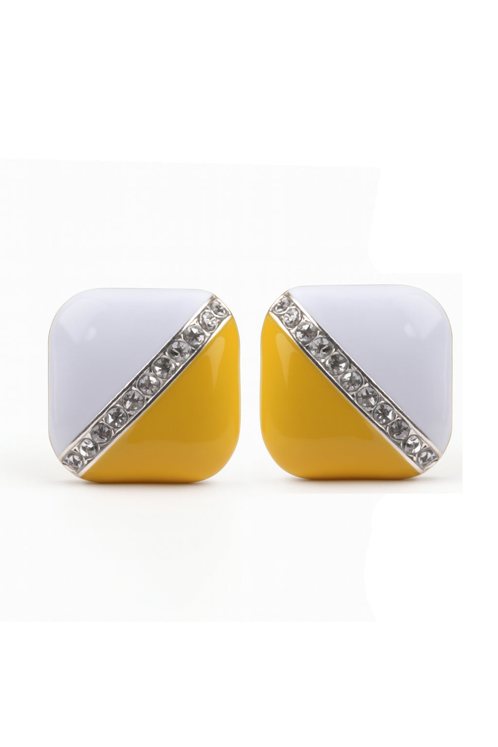 Jewello delicate square design with white yellow colure stud dainty Korean earring for women and girls. Daily wear earring, party wear earring, office wear earring. Gift for her.