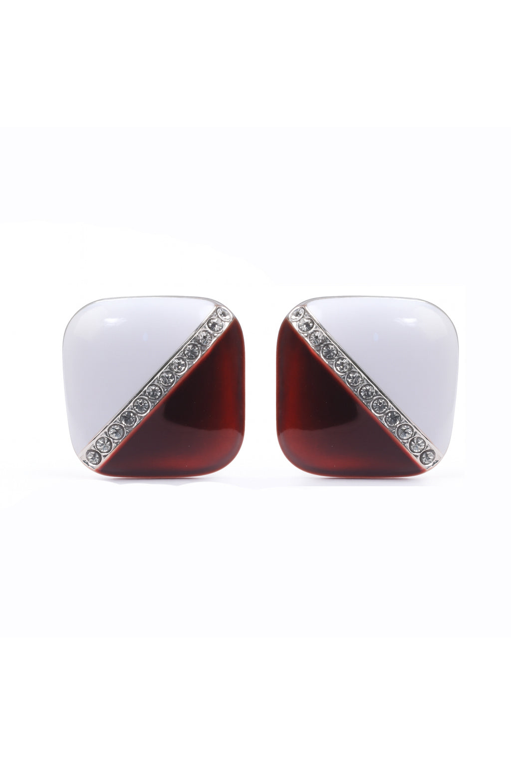 Jewello delicate square design with white brown colour and shimmering white diamond stud dainty Korean earring for women and girls. Daily wear earring. Party wear earring. Office wear earring. Gift for her.