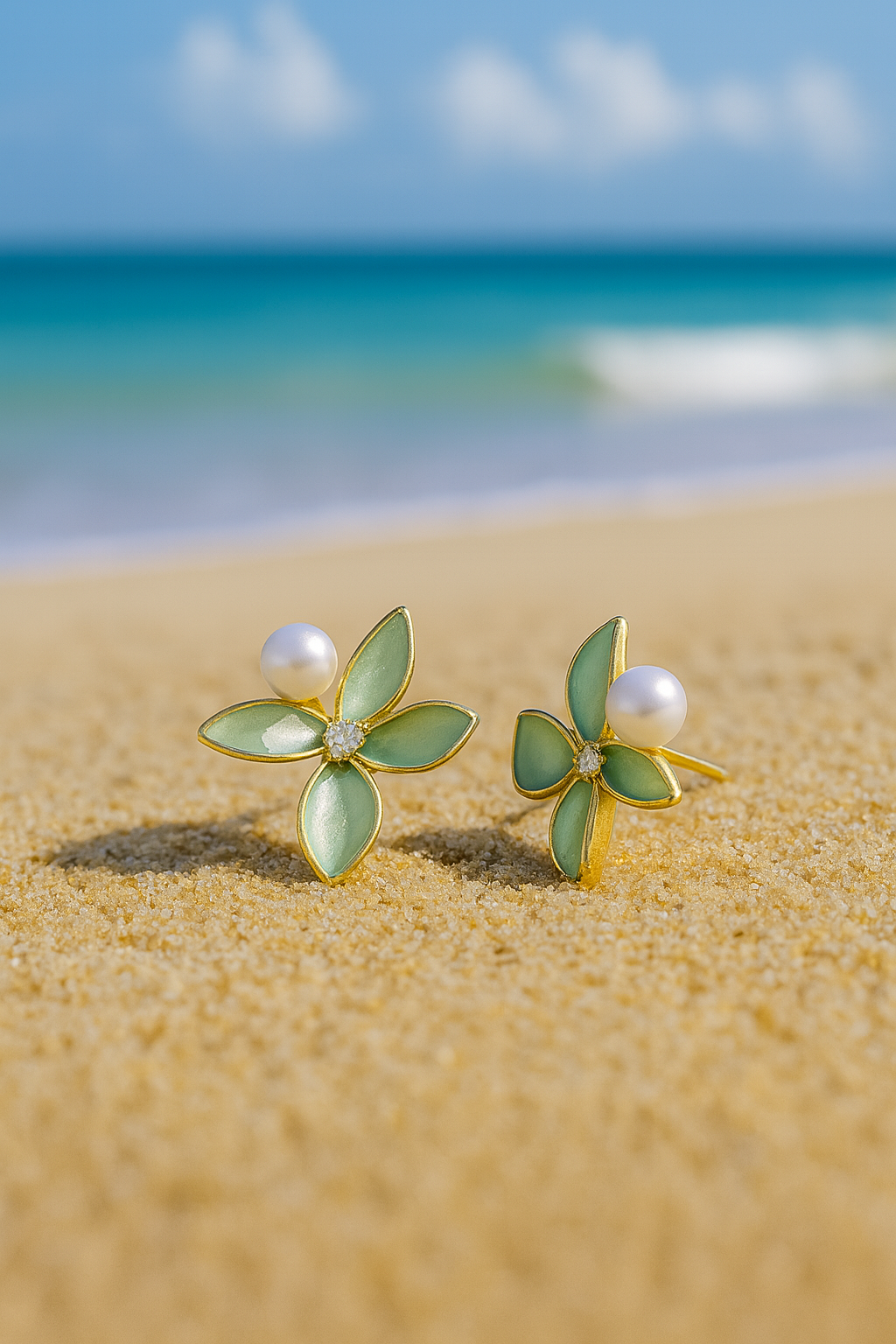 Jewello elegant gold-plated flower design light pink with white pearl bead and stone stud dainty korean earring for women and girls. Gift for her.