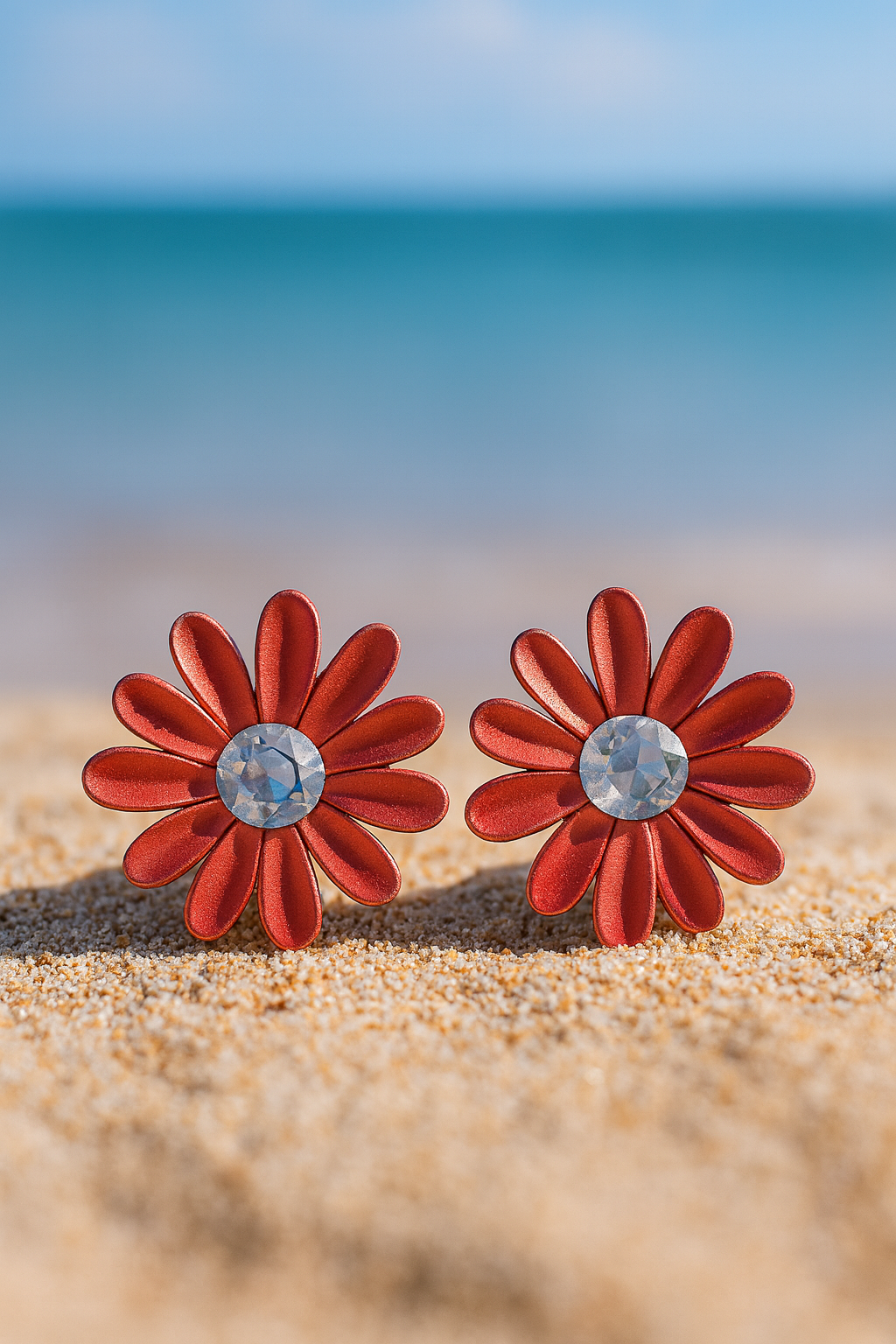 Jewello delicate orange flower design with shimmering white stone stud dainty anti tarnish korean earring for women and girls. Gift for her.