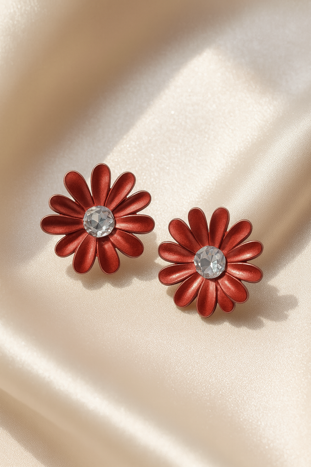 Jewello delicate orange flower design with shimmering white stone stud dainty anti tarnish korean earring for women and girls. Gift for her.