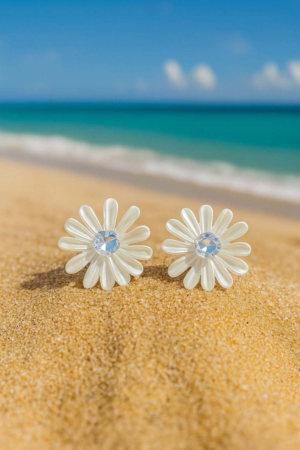 Jewello elegant white flower design with shimmering white stone stud dainty anti tarnish korean earring for women and girls. Gift for her.