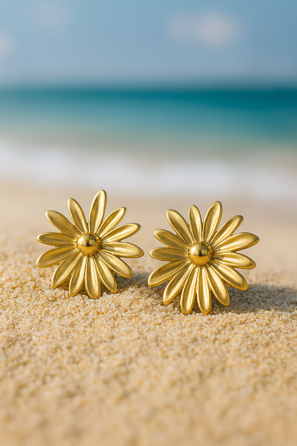 Jewello stylish yellow flower design with golden bead stud dainty korean earring for women and girls. Gift for her.