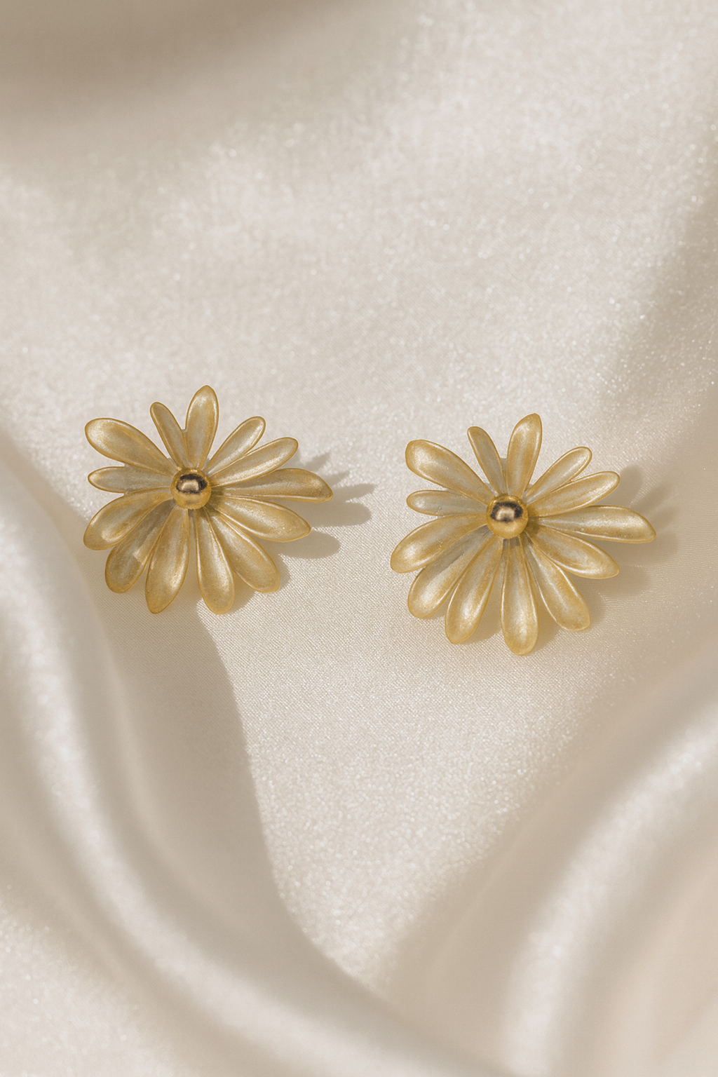 Jewello stylish yellow flower design with golden bead stud dainty korean earring for women and girls. Gift for her.