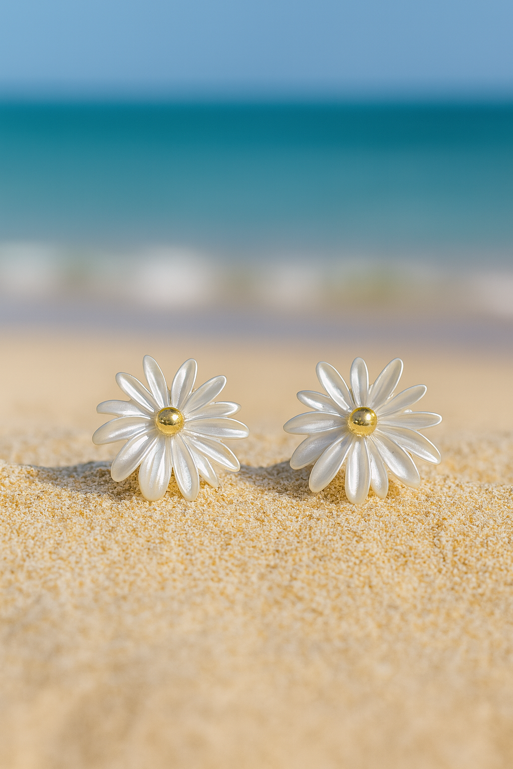 Jewello beautiful white flower design with golden bead stud dainty korean earring for women and girls. Gift for her.