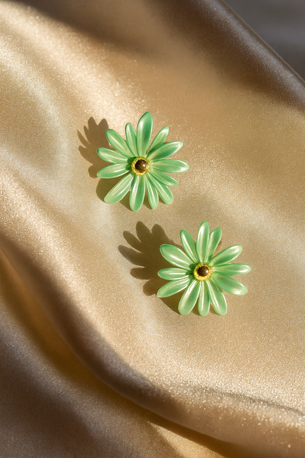 Jewello fancy green flower design with golden bead stud dainty korean earring for women and girls. Gift for her.