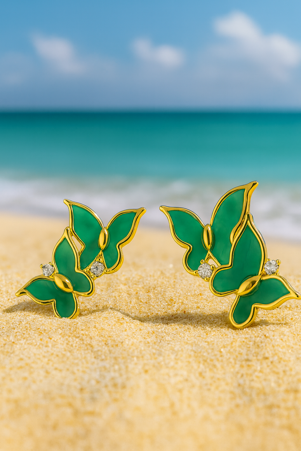 Jewello delicate gold-plated butter fly design with green stone dainty korean earring for women and girls. Gift for her.
