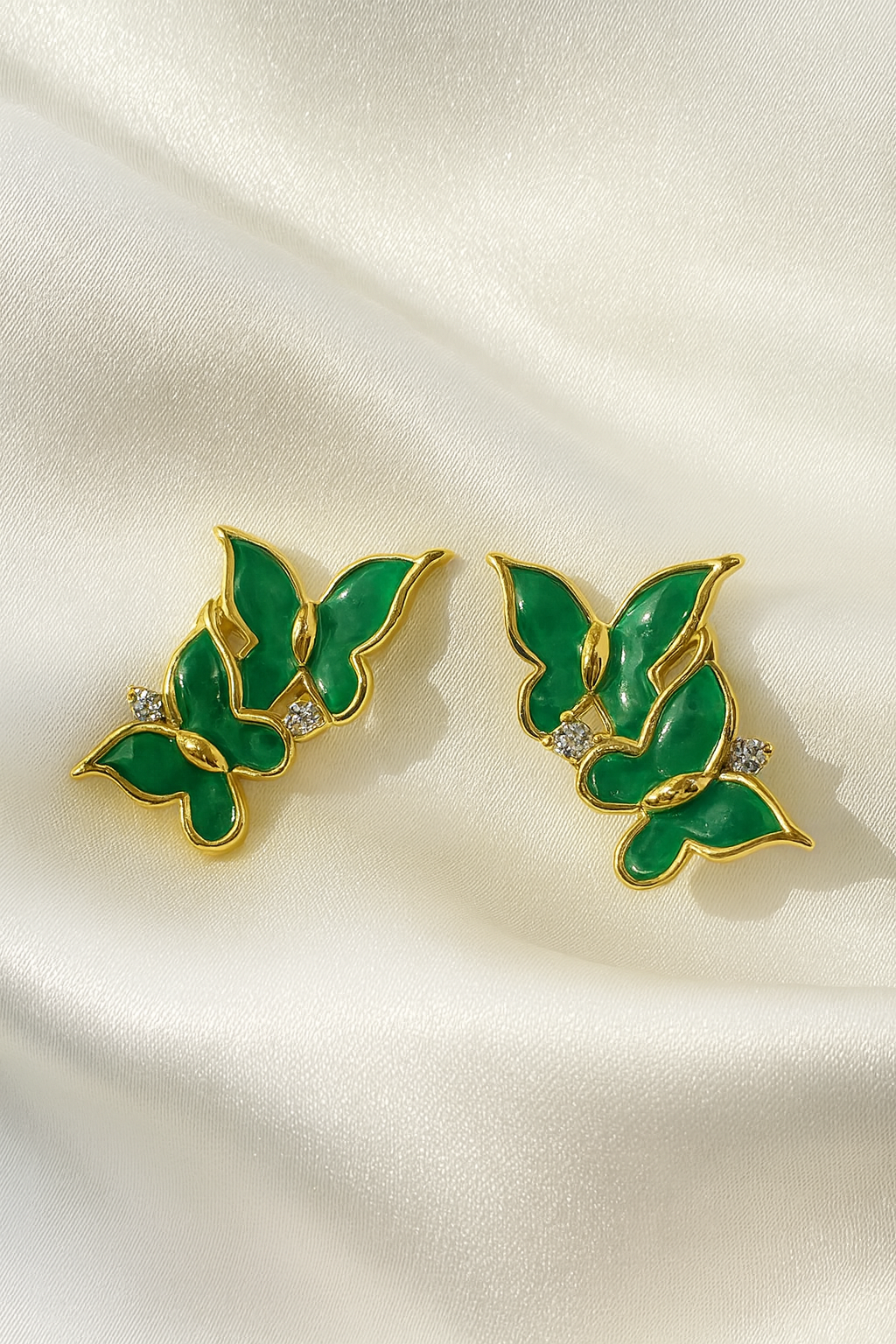 Jewello delicate gold-plated butter fly design with green stone dainty korean earring for women and girls. Gift for her.